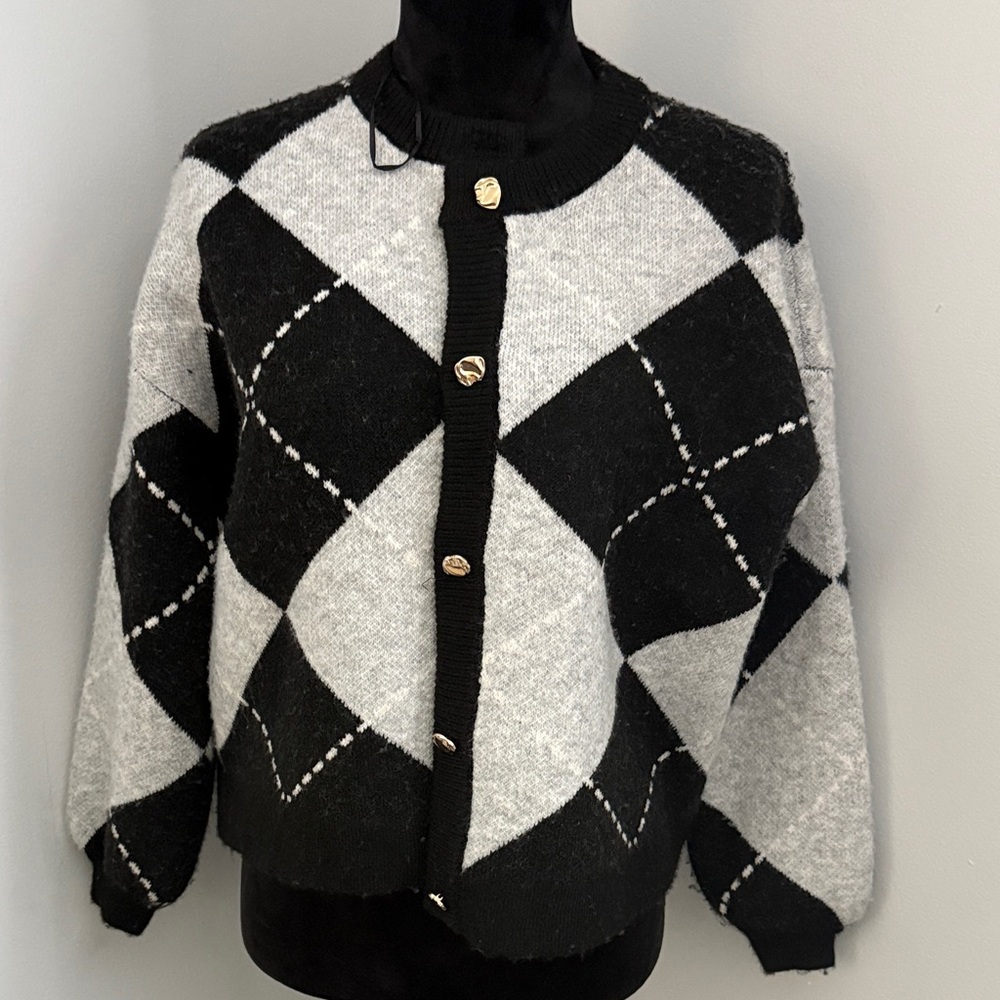 Song of Style Monochrome Argyle Cardigan